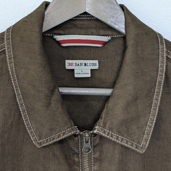 32 Bar Blues Men's Two Pocket Linen Blend Jacket Size Large Brown Zipper EUC - Picture 4 of 16